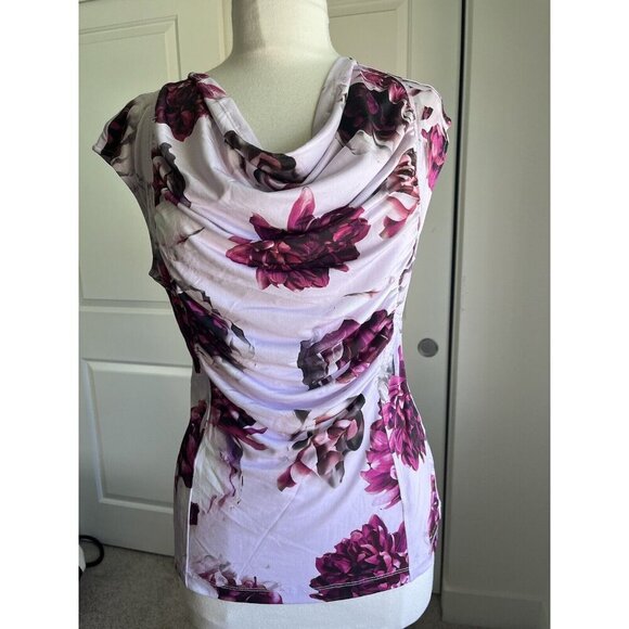 T Tahari sleeveless floral gathered cowl neck top size L $58 Casual Work blouse - Picture 2 of 8